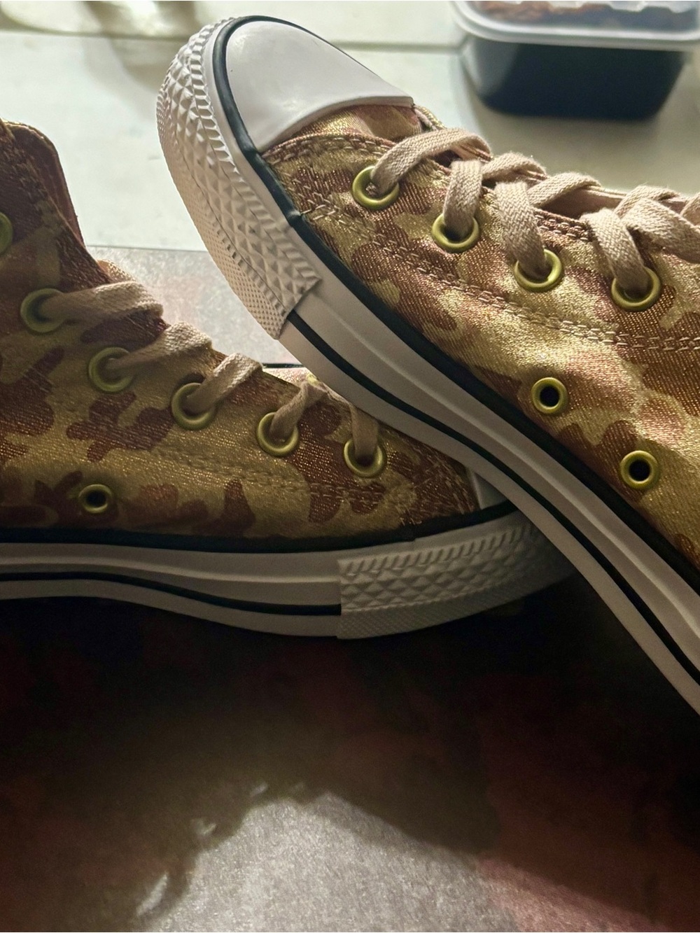 Converse High-Top Sneakers in Metallic Gold Camo